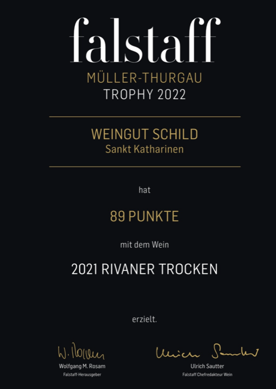 Müller Thurgau Trophy 2022 Weingut | Schild